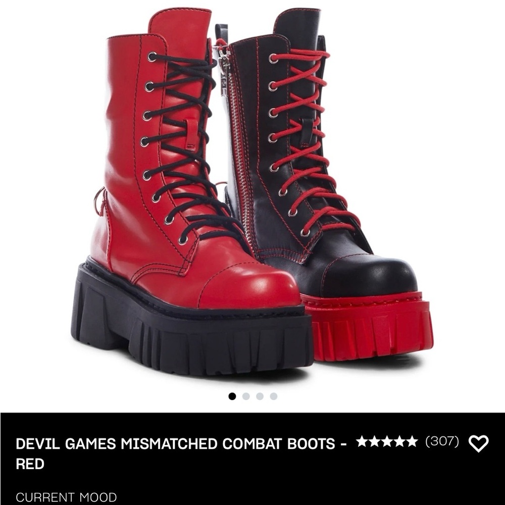 Dolls Kill red & black mismatched combat boots - Picture 2 of 7